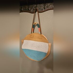 Multicolor Straw Circle Tote Bag